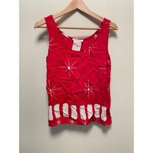 Vintage Womens Top Size 8 Red Abstract Print Sleeveless Art to Wear Boho 90s